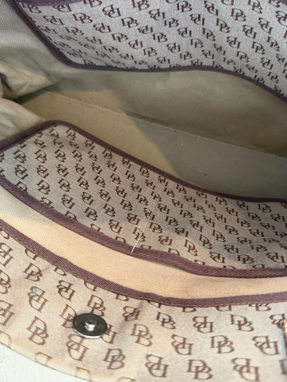 Dooney & Bourke Beige Monogram Tote with Brown Leather Handles - Picture 9 of 13
